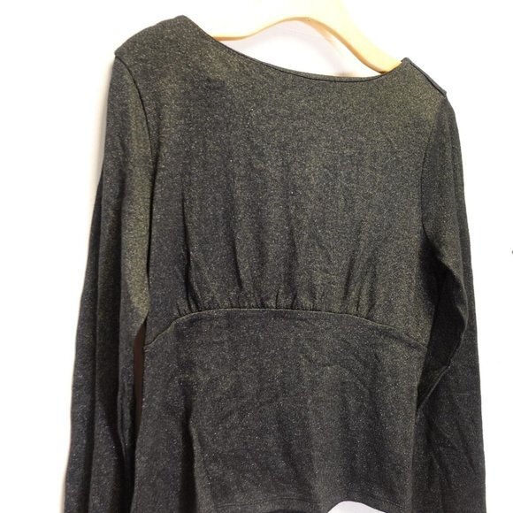 Banana Republic Top Large Black Cut Off Long Sleeve Metallic Sparkle Glitter‎ - Picture 8 of 10